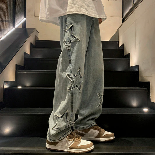 Star Embroidery Streetwear Denim Trousers Y2K