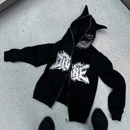 Aesthetic Y2K Streetwear Hoodie Men and Women Rhinestone Skeleton