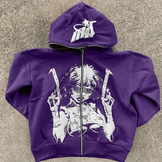 Y2K Cartoon Print Hoodies Men and Women High Street Harajuku