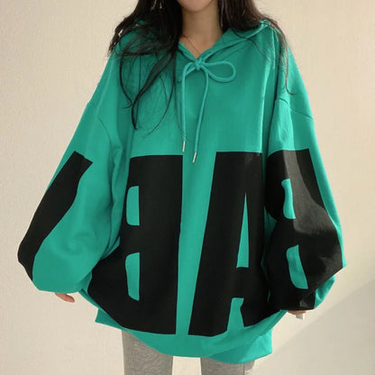 Fashion Letter Printing Hoodies WomenThin Large Size Casual Hooded Pullover Womens Tops